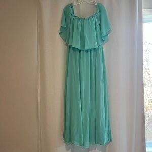 Elegant Aqua Chiffon Maxi Dress